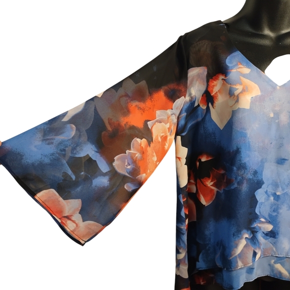 Jennifer Lopez Blouse Women's V-Neck Layered Hi-Lo 3/4 Sleeve Chiffon Top Sz M - Picture 4 of 8